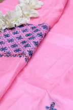 Pink Embroidered Kashmiri Sozni Work Pure Silk Saree - Luxurion World