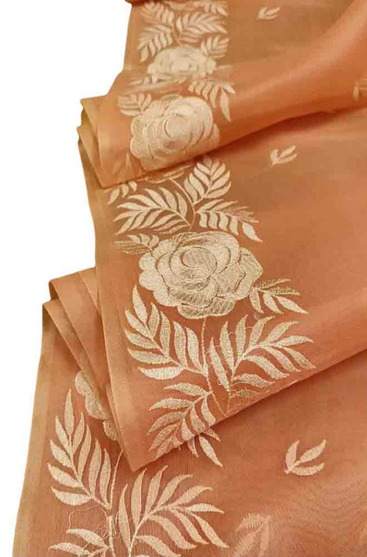 Pink Embroidered Kota Organza Silk Floral Design Saree