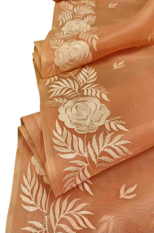 Pink Embroidered Kota Organza Silk Floral Design Saree - Luxurion World