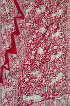 Pink Embroidered Parsi Gara Georgette Floral And Bird Design Saree - Luxurion World