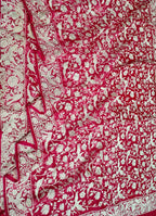 Pink Embroidered Parsi Gara Georgette Floral And Bird Design Saree - Luxurion World