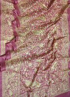 Pink Embroidered Parsi Gara Georgette Floral And Bird Design Saree - Luxurion World
