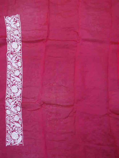 Pink Embroidered Parsi Gara Organza Bird And Flower Design Saree - Luxurion World