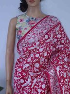 Pink Embroidered Parsi Gara Organza Bird And Flower Design Saree - Luxurion World