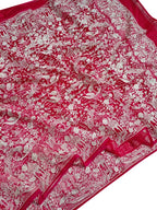 Pink Embroidered Parsi Gara Organza Figure Work Saree - Luxurion World