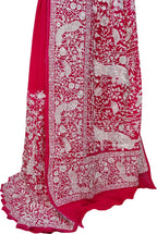 Pink Embroidered Parsi Gara Pure Georgette Floral And Bird Design Saree - Luxurion World