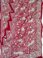 Pink Embroidered Parsi Gara Pure Georgette Floral And Bird Design Saree - Luxurion World