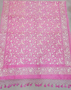 Pink Embroidered Parsi Gara Pure Organza Saree - Luxurion World
