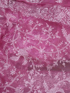 Pink Embroidered Parsi Gara Pure Organza Silk Flower Design Saree - Luxurion World