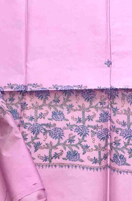Pink Embroidered Sozni Work Kashmiri Silk Saree - Luxurion World