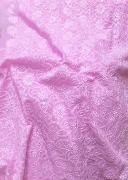 Pink Embroidered Trendy Georgette Fabric ( 2.5 Mtr )