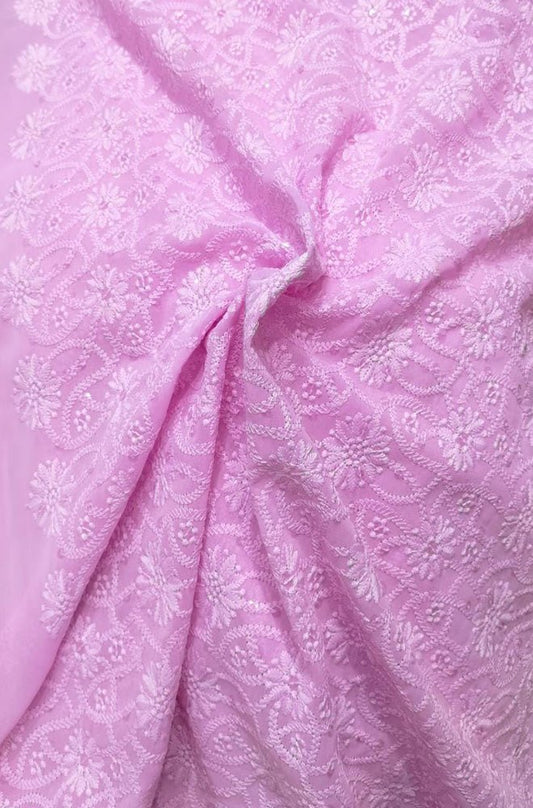 Pink Embroidered Trendy Georgette Fabric ( 2.5 Mtr ) - Luxurion World