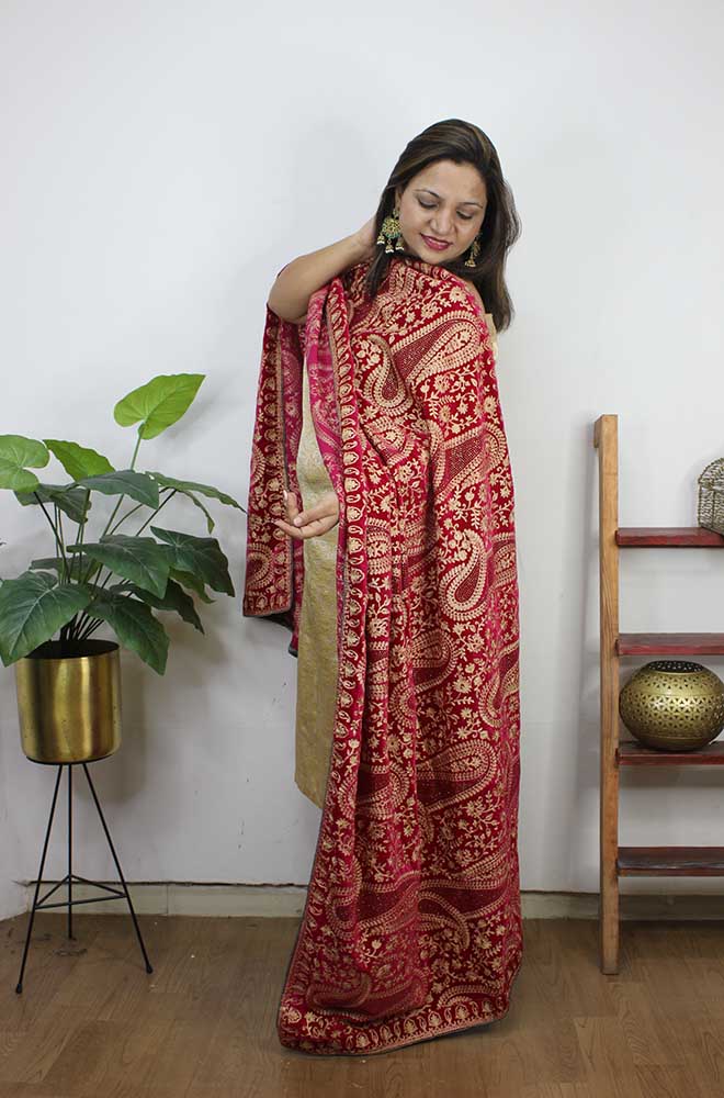 Pink Embroidered Trendy Velvet Dupatta - Luxurion World