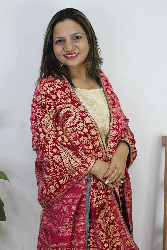 Pink Embroidered Trendy Velvet Dupatta - Luxurion World