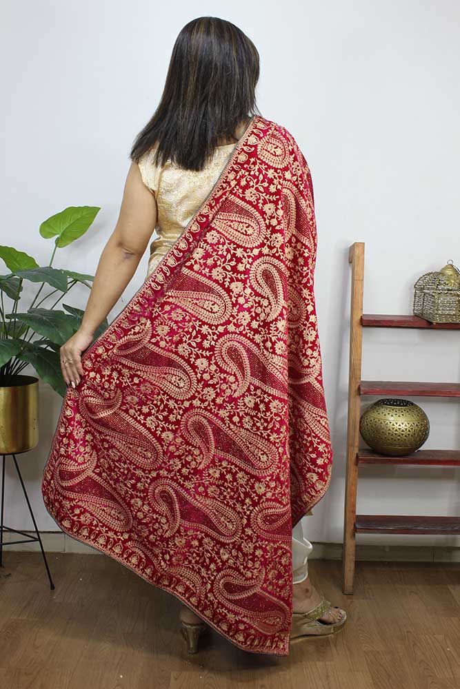 Pink Embroidered Trendy Velvet Dupatta - Luxurion World