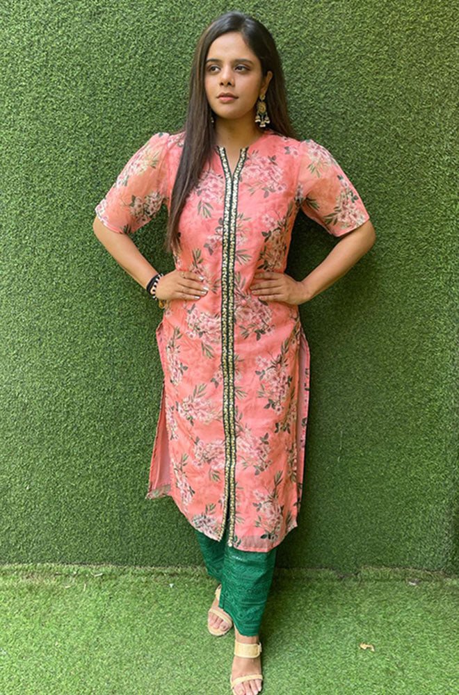 Pink Floral Organza Stitched Kurta - Luxurion World