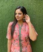 Pink Floral Organza Stitched Kurta - Luxurion World