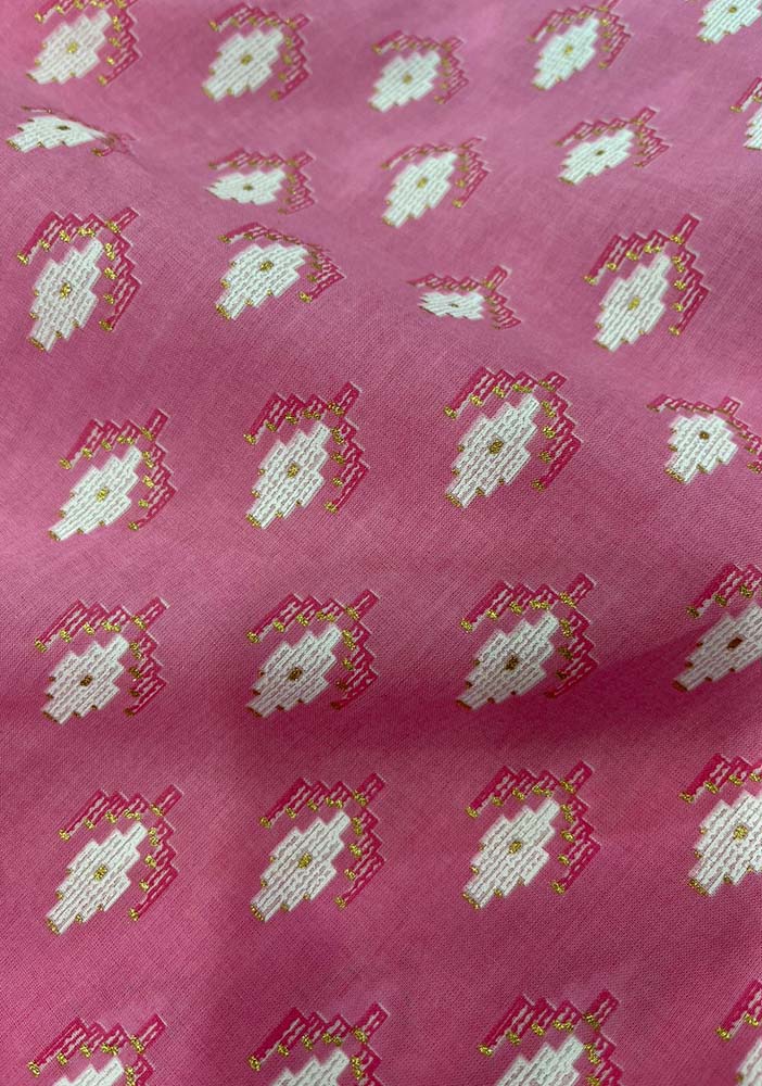 Pink Foil Block Printed Cotton Fabric ( 1 Mtr ) - Luxurion World