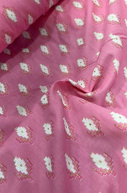Pink Foil Block Printed Cotton Fabric ( 1 Mtr ) - Luxurion World