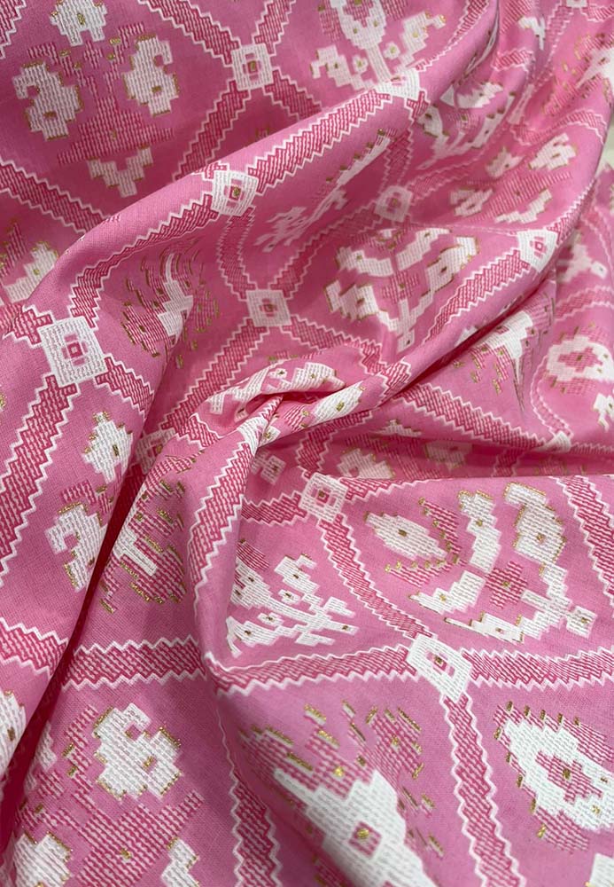 Pink Foil Block Printed Cotton Fabric ( 1 Mtr ) Luxurionworld