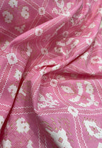 Pink Foil Block Printed Cotton Fabric ( 1 Mtr ) - Luxurion World