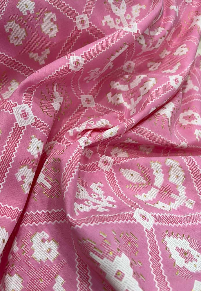 Pink Foil Block Printed Cotton Fabric ( 1 Mtr ) - Luxurion World