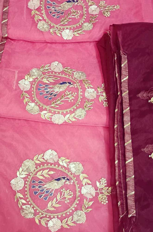 Pink Gota And Zardozi Work Organza Saree - Luxurion World