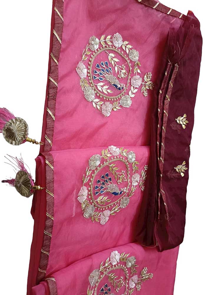 Pink Gota And Zardozi Work Organza Saree - Luxurion World