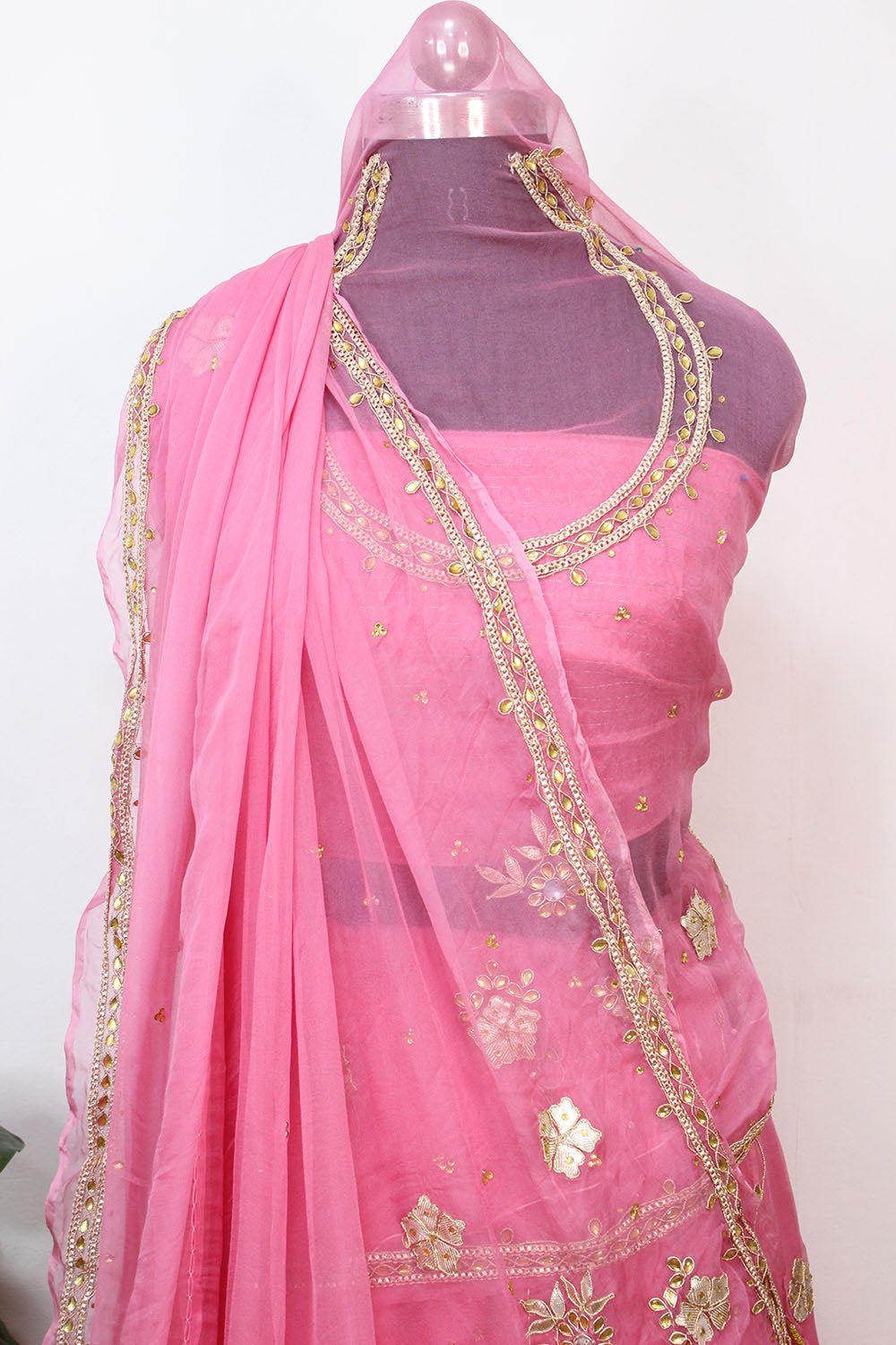 Pink Gota Patti Chiffon Lehenga Poshak - Luxurion World