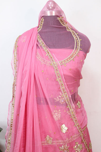 Pink Gota Patti Chiffon Lehenga Poshak - Luxurion World