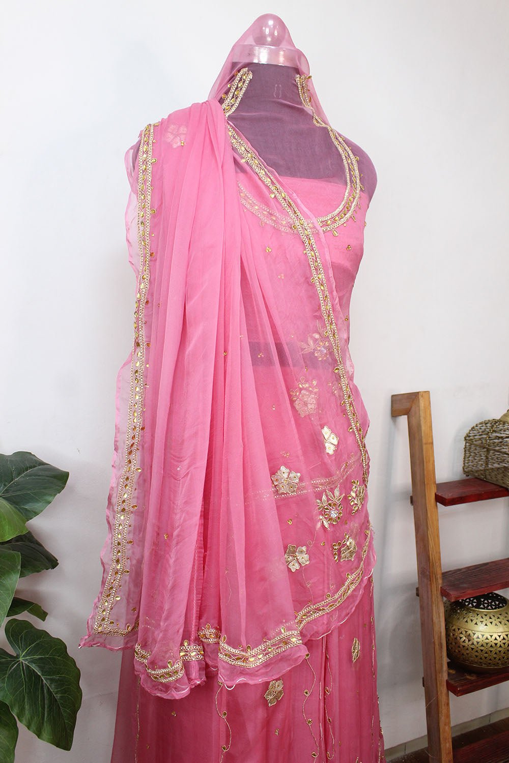 Pink Gota Patti Chiffon Lehenga Poshak - Luxurion World