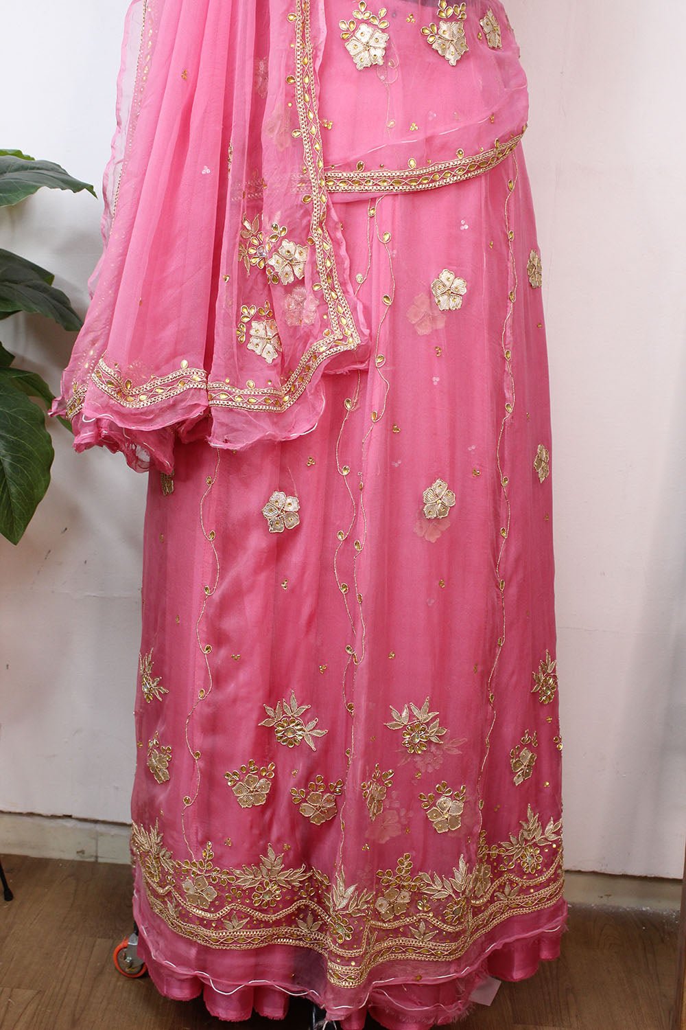 Pink Gota Patti Chiffon Lehenga Poshak - Luxurion World
