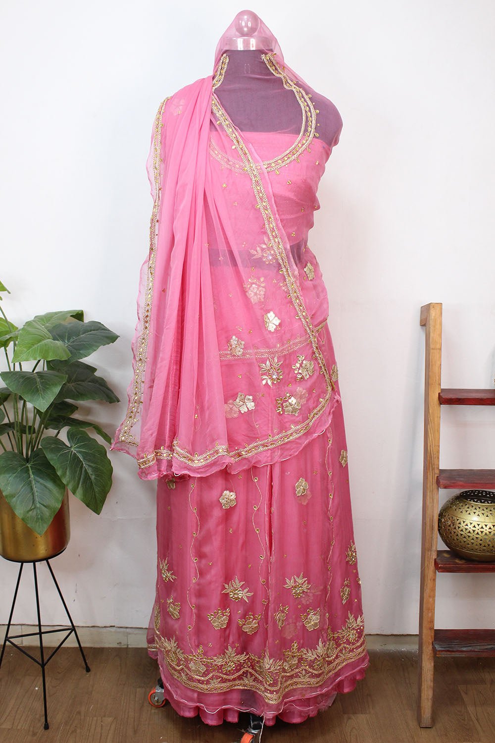 Pink Gota Patti Chiffon Lehenga Poshak - Luxurion World