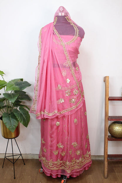 Pink Gota Patti Chiffon Lehenga Poshak - Luxurion World