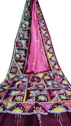 Pink Hand Batik Silk Leaf Design Saree - Luxurion World