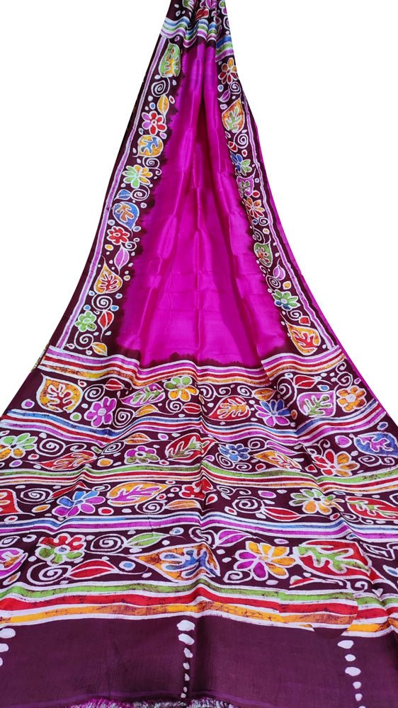 Pink Hand Batik Silk Saree - Luxurion World