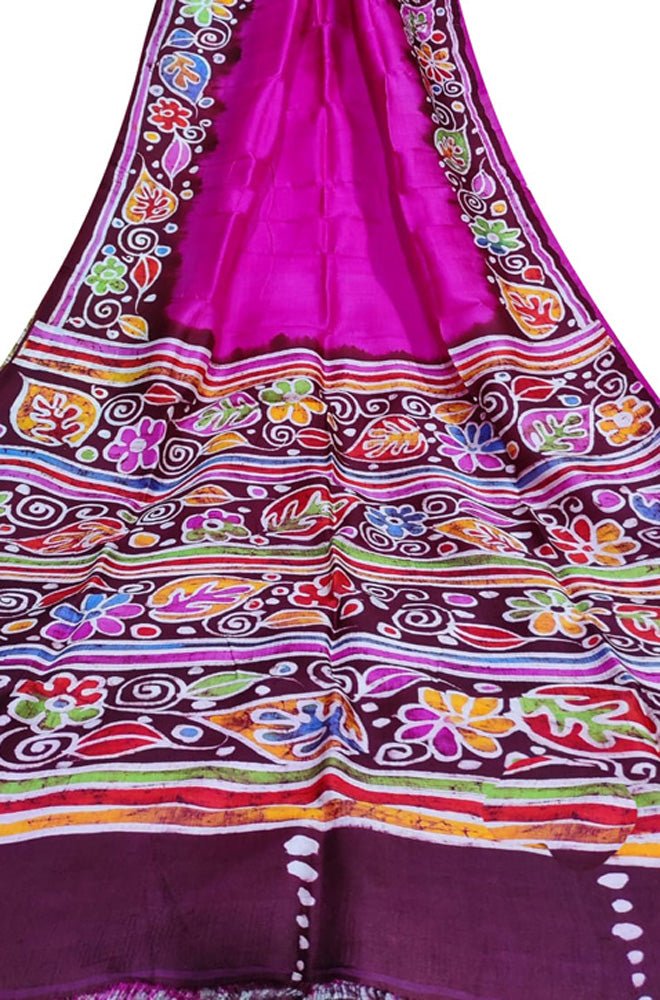 Pink Hand Batik Silk Saree - Luxurion World