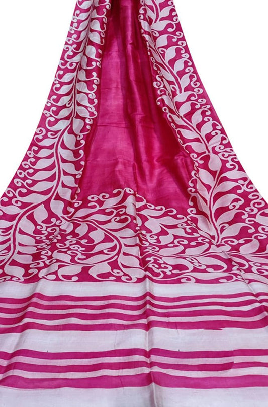 Pink Hand Batik Silk Saree - Luxurion World