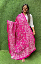 Pink Hand Embroidered Kantha Bangalore Silk Dupatta - Luxurion World