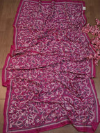 Pink Hand Embroidered Kantha Bangalore Silk Dupatta - Luxurion World