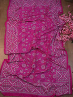 Pink Hand Embroidered Kantha Bangalore Silk Dupatta - Luxurion World
