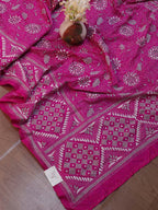 Pink Hand Embroidered Kantha Bangalore Silk Dupatta - Luxurion World