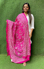 Pink Hand Embroidered Kantha Bangalore Silk Dupatta - Luxurion World