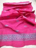 Pink Hand Embroidered Kantha Pure Cotton Three Piece Unstitched Suit Set - Luxurion World
