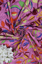 Pink Hand Embroidered Kantha Silk Fabric ( 1 Mtr ) - Luxurion World