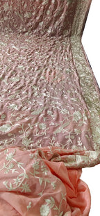 Pink Hand Embroidered Parsi Gara Crepe Floral And Bird Design Saree - Luxurion World