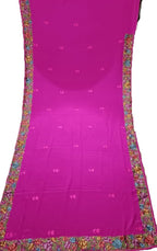 Pink Hand Embroidered Parsi Gara Crepe Flower Design Saree - Luxurion World