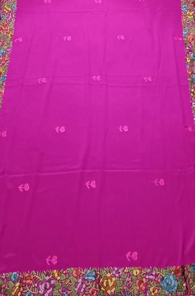 Pink Hand Embroidered Parsi Gara Crepe Flower Design Saree - Luxurion World