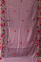 Pink Hand Embroidered Parsi Gara Satin Floral Design Saree - Luxurion World