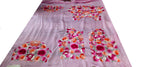 Pink Hand Embroidered Parsi Gara Satin Floral Design Saree - Luxurion World